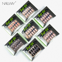 Nailway 24Pcs Réutilisable Full Cover Nude Glossy Acrylic Glue on Nails Oval White Tip French Fake Nails