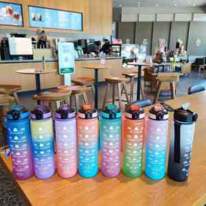 Custom Wholesale Sales 32oz Leakproof BPA Free Drinking <b>Water</b> <b>Bottle</b> <b>with</b> <b>Time</b> Marker & Straw - Product Image 6