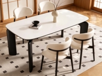 Table à manger moderne minimaliste en pierre frittée entièrement soutenue, convertible en table ronde ou rectangulaire, avec chaises de salle à manger