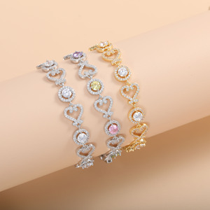 Heart Shape Zircon <b>Bracelet</b> <b>Copper</b> Alloy Micro Paved European Style Fashion Jewelry Gift - Product Image 1
