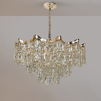 Lustre en cristal minimaliste moderne, lampe suspendue linéaire contemporaine, éclairage LED réglable avec télécommande