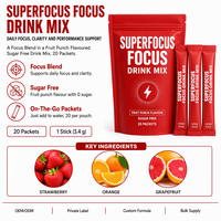 Mélange de Boissons Zéro Sucre Focus Lion's Mane 1200mg L-Tyrosine Phosphatidylsérine Poudre de Punch aux Fruits 20 Sachets