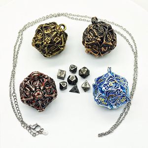 Juego de dados metálicos huecos con forma de calavera y colgante, 7 piezas poliédricas, accesorios de juego DND RPG para jugadores de mesa - Product Image 1