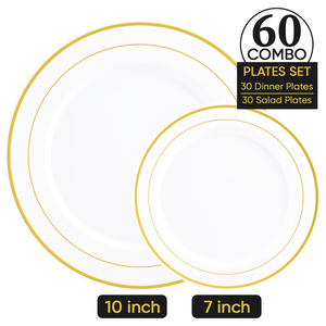 150 pièces Assiettes en plastique dorées, Vaisselle jetable pour fêtes avec couverts en plastique, Assiettes de présentation dorées en plastique - Product Image 2