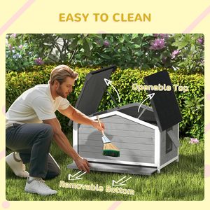 For Fir Wood Modern Dog Kennel Outdoor Elevated House Openable Top Roof <b>Curtain</b> Removable Tray Adjustable - Product Image 4