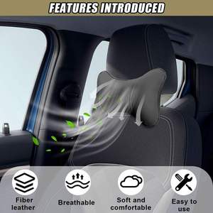 Almohada para el cuello del coche, cojín para reposacabezas de cuero PU, correa ajustable, soporte lumbar ergonómico y suave, alivio de presión Universal, color negro, 2 uds. - Product Image 2