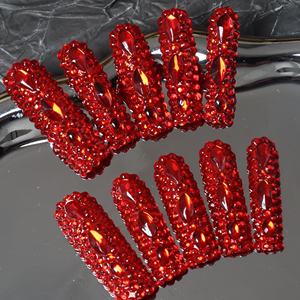 Uñas postizas de lujo con diseño de estrella y mariposa, acrílicas, hechas a mano, de cobertura completa, tipo ataúd largo, precio de fábrica al por mayor. - Product Image 1
