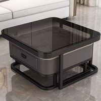 Table basse carrée en verre style ferme moderne et luxueuse, meuble TV en fer durable pour entrée et salon de petite maison