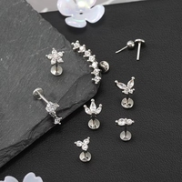 Boucles d'oreilles en acier inoxydable et cuivre, à enfiler, pour cartilage, avec cœur, fleur et zircon cubique, pour piercing hélix et tragus, bijoux pour femmes, vente en gros