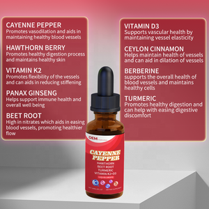 Extracto Líquido de Pimienta Cayena al por Mayor OEM con Hawthorn, Remolacha, Cúrcuma, Vitamina I, K2 + D3 para Apoyar el Metabolismo - Product Image 2