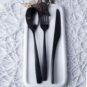 Soporte Vajilla con logotipo personalizado Cubiertos Besteck Set Tenedor Cuchara Cuchillo Cubiertos para restaurantes Negro - Product Image 6