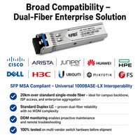 Transceptor de Fibra Óptica SFP de 1.25G Compatible con Cisco, 1310nm, Modo Único, Conector SC, 20KM, DDM, para Uso en Centros de Datos y Telecomunicaciones