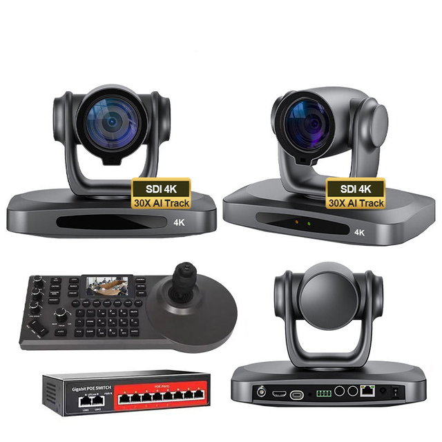 USD1698 Free Ship HK830 Broadcast Bundle=3 Pcs SDI 4K Stream PTZ Camera 30X Optical Zoom AI Track Conference Camera+controller