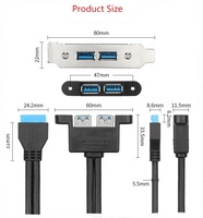 Panel Belakang Wanita 50Cm 2 Port USB 3.0 Adaptor Kabel Header 20pin dengan Braket Pelat Slot PCI Tersedia