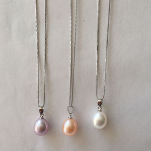 925 כסף סטרלינג תליון שרשרת נדל מים מתוקים טבע פרל תליון עיצובים 8 mm אורז פרל - Product Image 6