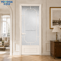 Puerta Decorativa para Baño con Vidrio Texturizado para Privacidad y Marco Arqueado con Rejilla de Estilo Vintage