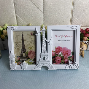 Cadre photo rectangulaire décoratif à poser sur table, avec 2 trous, pour photos de mariage, avec décor de la <span class=keywords><strong>tour</strong></span> <span class=keywords><strong>Eiffel</strong></span>, support photo pour la maison ou le bureau - Product Image 1
