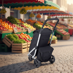 <span class=keywords><strong>Chariot</strong></span> <span class=keywords><strong>de</strong></span> courses pliable et compact <span class=keywords><strong>à</strong></span> <span class=keywords><strong>roulettes</strong></span>, en métal, avec poignée réglable, idéal pour la mode et les voyages - Product Image 1