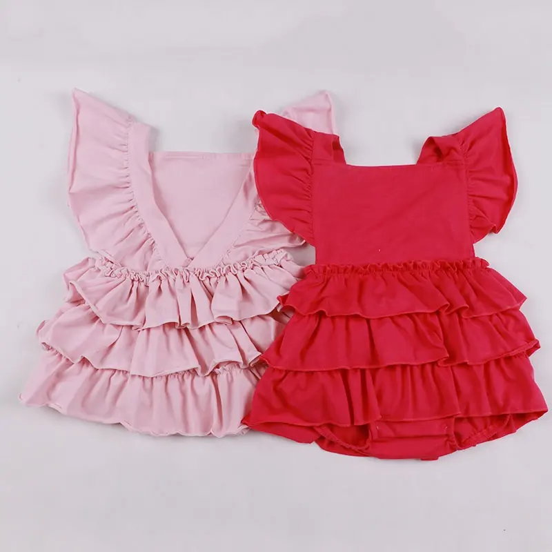 Girls Fashion Design 100% Cotton Bodysuit Custom Solid Color Short Sleeves Casual Romper For Baby Girls One Piece Romper