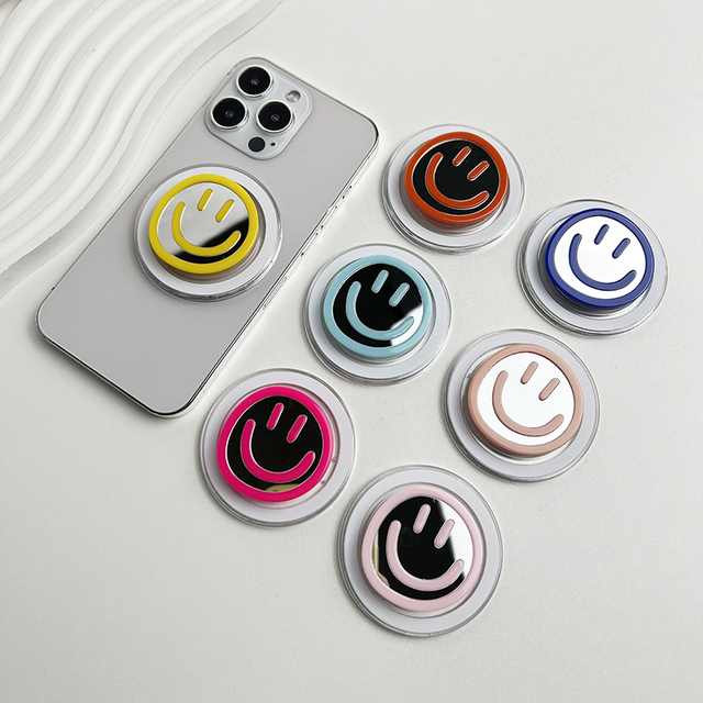 Magnetic Phone Stand Colorful Smiling Face Acrylic Mirror Stand Foldable Desktop Magnetic Phone Handle for iphone 16