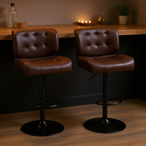 Tabourets de bar réglables marron avec coussin épais rembourré et repose-pieds en métal pour bar à domicile, comptoir de cuisine - Product Image 2