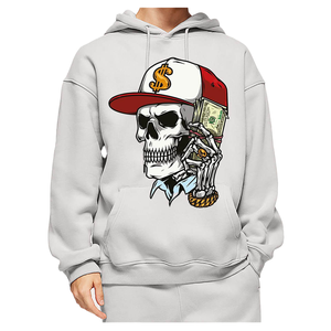 Sudadera con capucha extragrande de peso pesado con estampado gráfico de calavera – Sudadera de algodón con hombros caídos y forro polar estilo streetwear - Product Image 1
