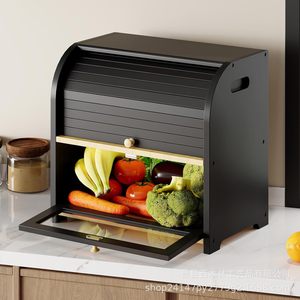Boîte à pain Ximulin en bois, conteneur de rangement double couche pour comptoir de cuisine avec couvercle rabattable pour aliments, légumes et fruits - Product Image 1