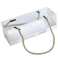 Boîte à gâteau en plastique transparent IMEE, carrée ou rectangulaire, avec bande dorée, transparente