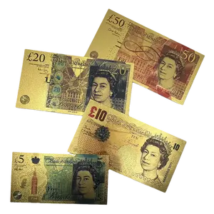 RTS मूवी प्रोप पैसे नकली ब्रिटेन पाउंड जीबीपी एलिजाबेथ संग्रह सोने की पन्नी बैंकनोट