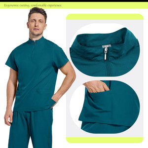 Unisex Medical <b>Scrub</b> Set Moisture Wicking Quick Dry Knitted Split Uniform Hospital Workwear - Product Image 1