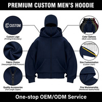Cagoule unisexe d'hiver à fermeture éclair intégrale, douce et chaude, coupe oversize, avec logo personnalisé brodé, double capuche, double couche, couleur unie