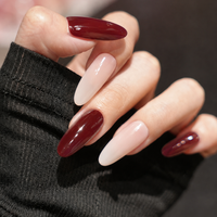 Faux ongles amande bicolores bordeaux nude, à pression, couvrance totale, pour usage quotidien