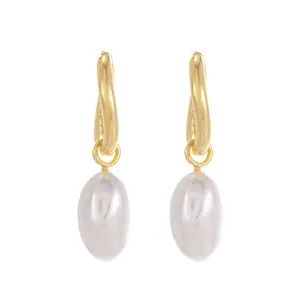 Hot Sale Fashion Jewelry 18K Gold plated Hug Hoop Earrings 2024 S925 Sterling Silver Women Simple Pearl Drop Earrings