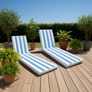 Set di 2 Cuscini per Sdraio da Esterno, Rettangolari a Righe Bianche e Azzurre, Sostitutivi per Mobili da Giardino, Rimovibili per Tutte le Stagioni - Product Image 2