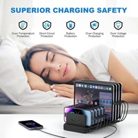 Support de charge de bureau multifonctionnel à 10 positions, 6 ports USB, type-C PD 100W, charge rapide, noir, tablette, téléphone, montre, écouteurs, 3C
