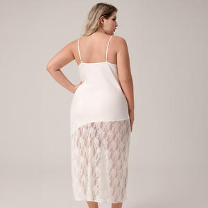 Nuevo Camisón Largo Sexy de Verano con Cintura Elástica de Satén Helado, Talla Grande Europea y Americana, con Ribete de Encaje, Ropa de Dormir Elegante para Mujer - Product Image 2