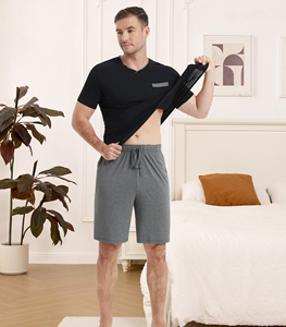 Men's Bamboo Loungewear <b>Set</b> Solid Color Casual Sleepwear Soft Comfortable Home Wear All Seasons Knitted Fabric Ready To Ship - Product Image 1