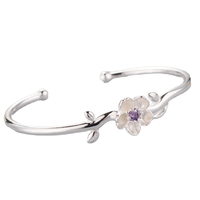 Schmuckfabrik Großhandel 925 Sterling Silber Pflaumenblüten-Zweige Zirkon Gliederkette Eleganter Alltagsschmuck Feiner Schmuck für Damen