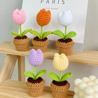 Plante en pot au crochet finie, pot de fleurs artificiel, décoration créative, ornement mignon, cadeau de festival