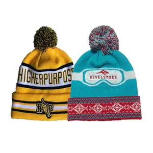 Bán Buôn 100% Acrylic Chất Lượng Cao Jacquard Unisex Mùa Đông Tùy Chỉnh Dệt Pom Pom Dệt Kim Beanie Hat