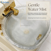 Fauteuil de pédicure spa électrique de luxe avec fonction de massage, bol en cristal et base LED pour salon de manucure