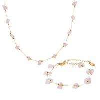 Ensemble collier et bracelet en pierres naturelles bohèmes pour femmes, bijoux faits à la main en acier inoxydable, luxe léger, vente en gros
