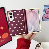Étui de téléphone magnétique anti-chute en forme de cœur rouge cerise avec boucle latérale Mirror Shield, compatible avec Samsung Galaxy Z Fold 8
