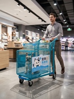 Chariot de courses robuste pour animaux de compagnie, 2 niveaux, en fil métallique, pour supermarché, avec cage inférieure sécurisée pour chiens, idéal pour les magasins de détail