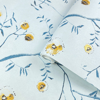 Wallpaper 3D Non Woven Gaya Cina dengan Motif Bunga dan Buah untuk Kamar Tidur, Dinding Samping Tempat Tidur, dan Dinding Latar Ruang Tamu
