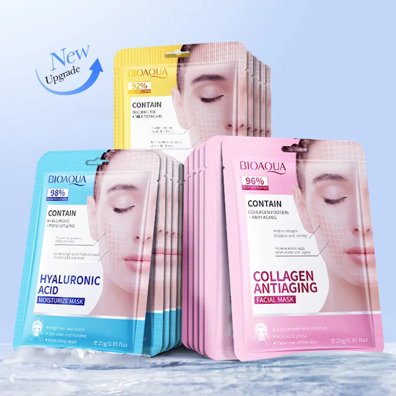 OEM BIOAQUA özel etiket retinol kollajen beyazlatma anti aging nemlendirici yüz temizleme güzellik doğal yüz maske yaprağı