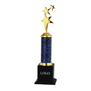 Trofeo Estrella con Columna de Purpurina Azul, Estrellas Doradas Grabadas con Láser, Modelo de Metal Fundido a Presión 567, 14.5 Pulgadas de Altura para Premios Deportivos - Product Image 1