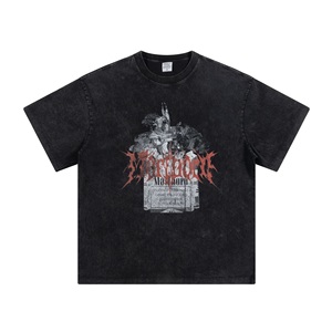 High Quality Custom <b>Logo</b> Washed Vintage Pack Print Tee Distressed Cotton T Shirt for Men Streetwear - Product Image 1
