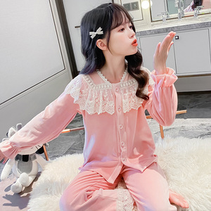 Set di abbigliamento <span class=keywords><strong>da</strong></span> 2025 per ragazze pigiami a maniche lunghe in stile coreano alla moda a due pezzi Set di abbigliamento per ragazze - Product Image 2