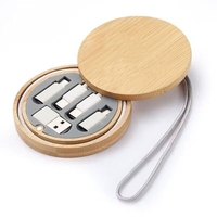 Kit de câbles USB-C 6-en-1 60W avec logo personnalisé YuAn YA-063, charge rapide, boîte de rangement portable en bambou et PVC pour cadeaux promotionnels